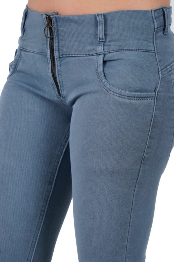 Grey Denim Zipper Style Skinny Jeans for Women