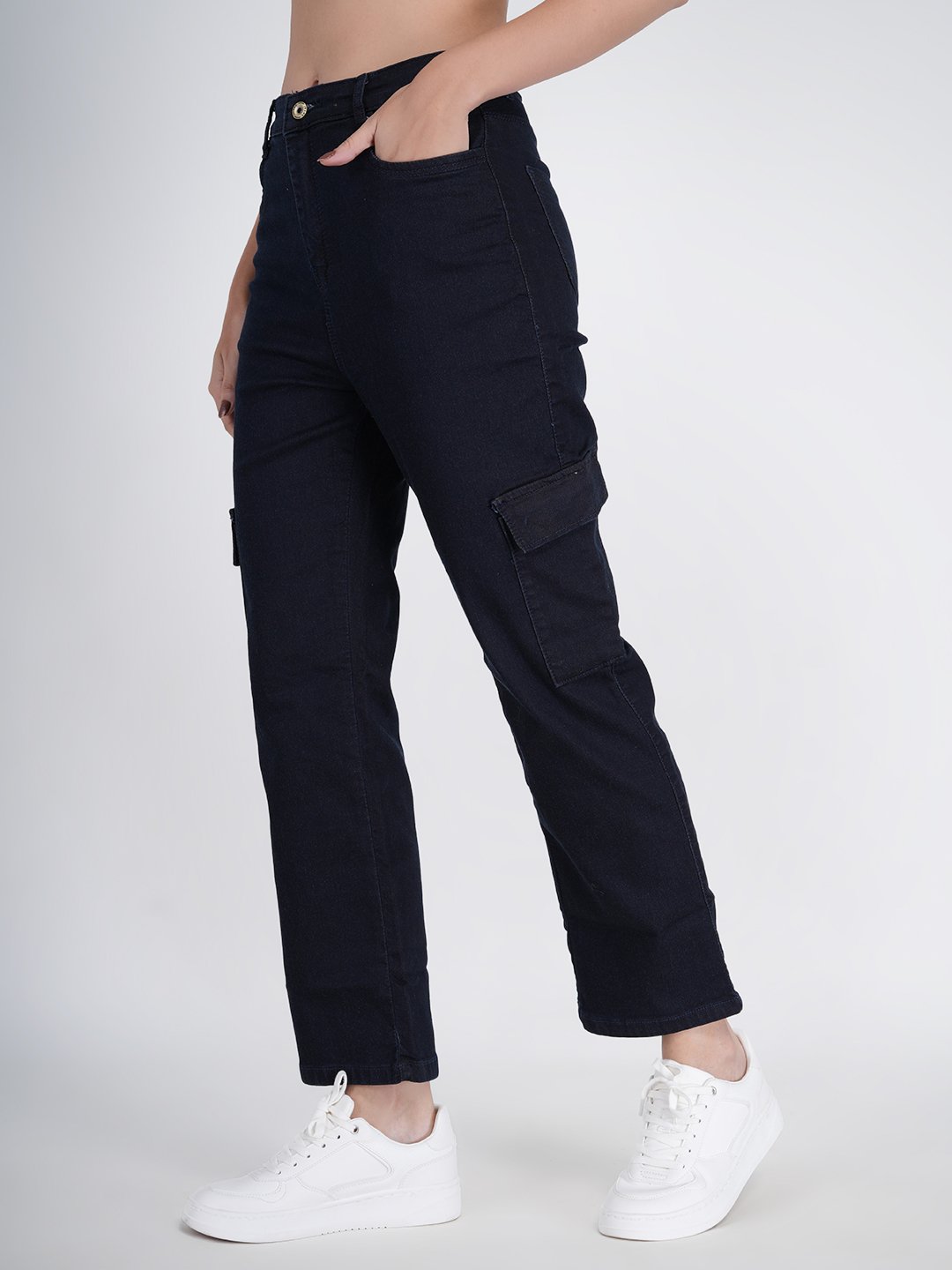 Loose Fit Denim Cargo Jeans for Women