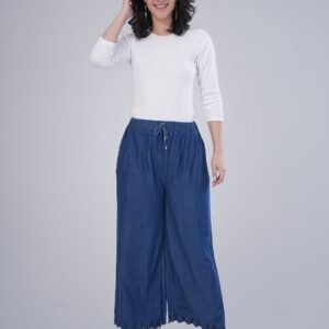 MM-21 Women Embroidery Cut Work Blue Palazzo