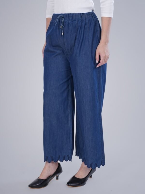 Embroidery Cut-Work Denim Palazzo for Women