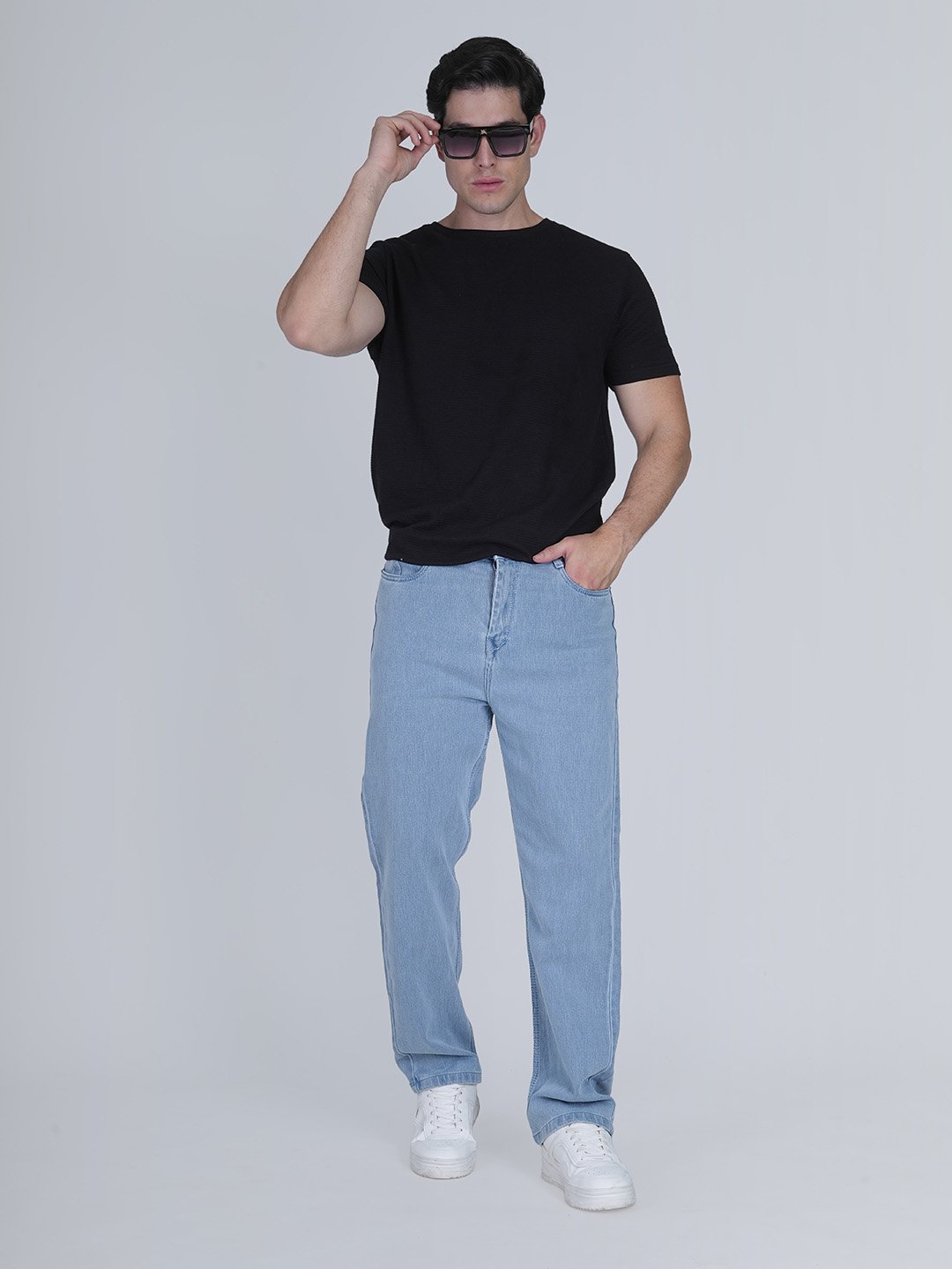 MM-21 Men Loose Fit Mid Rise Blue Jeans