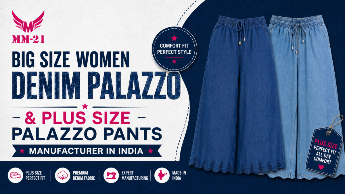 Big size women denim palazzo pants wholesale manufacturer Mala Merchant India